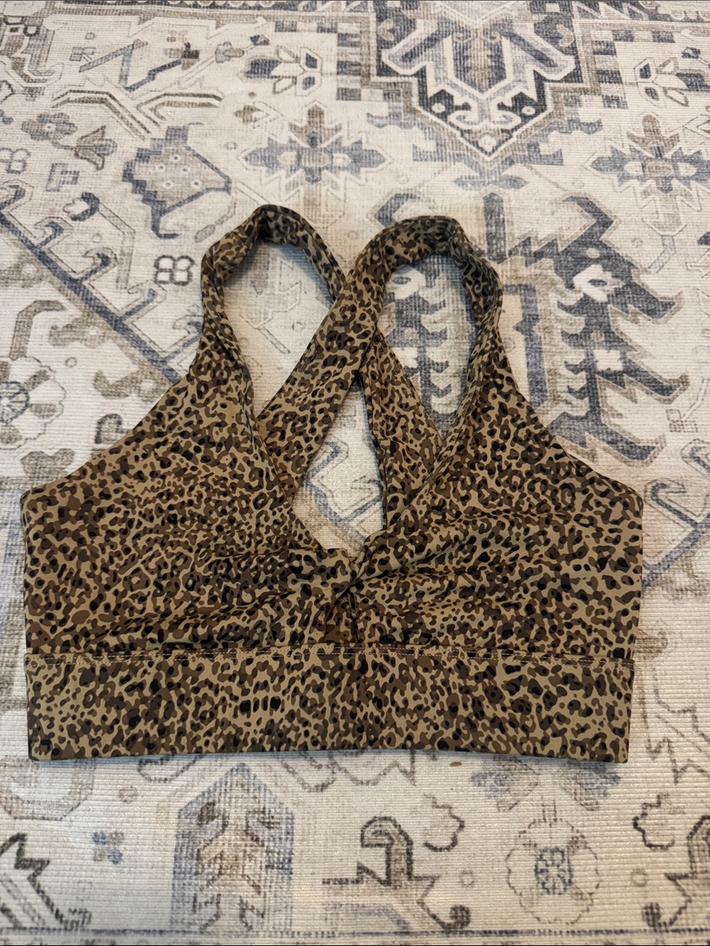 Fabletics Small Leopard Print Crossback Sports Bra Brown Black